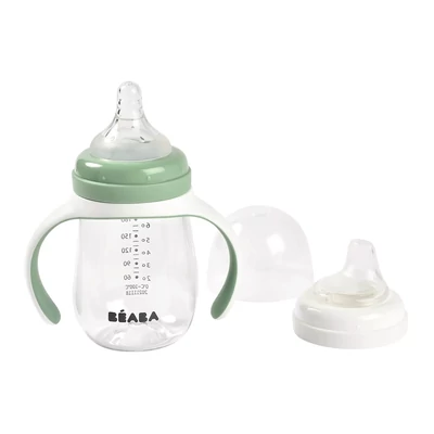 Béaba - 2 az 1-ben Tanuló cumisüveg 210 ml – Zsályazöld