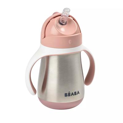Béaba - Rozsdamentes Acél Szívószálas Ivópohár 250 ml – Rózsaszín