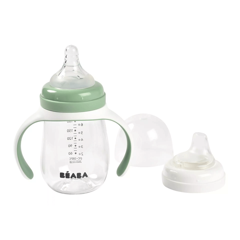 Béaba - 2 az 1-ben Tanuló cumisüveg 210 ml – Zsályazöld