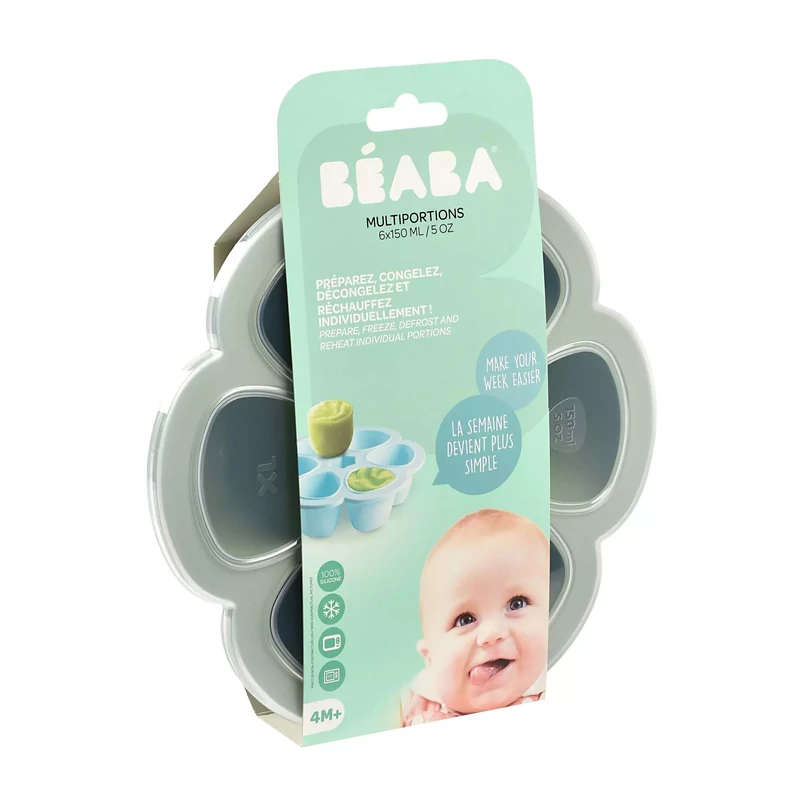 Béaba - Szilikon multifunkciós bébiétel tároló - 6 x 90 ml - Zsálya zöld