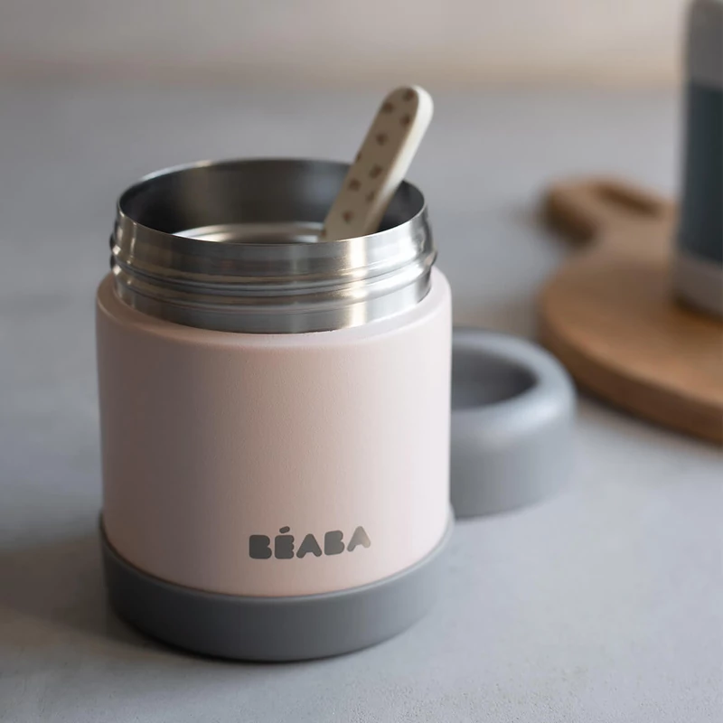 Béaba - Rozsdamentes acél Tároló doboz - 300 ml - Sötét köd - Halvány rózsaszín