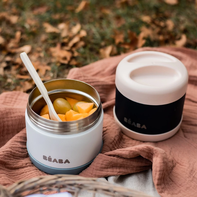 Béaba - Rozsdamentes acél Tároló doboz - 500 ml - Halvány rózsaszín - Sötétkék