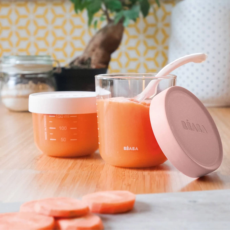 Béaba - Tároló doboz kiváló minőségű üvegből - 250 ml - Rózsaszín