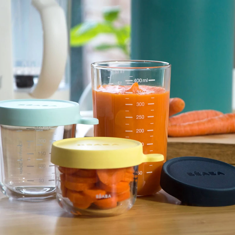 Béaba - Üveg tároló doboz szett 3 db - 150 ml Sárga - 250 ml Világoskék - 400 ml Sötétkék