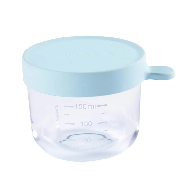 Béaba - Tároló doboz kiváló minőségű üvegből - 150 ml - Világoskék