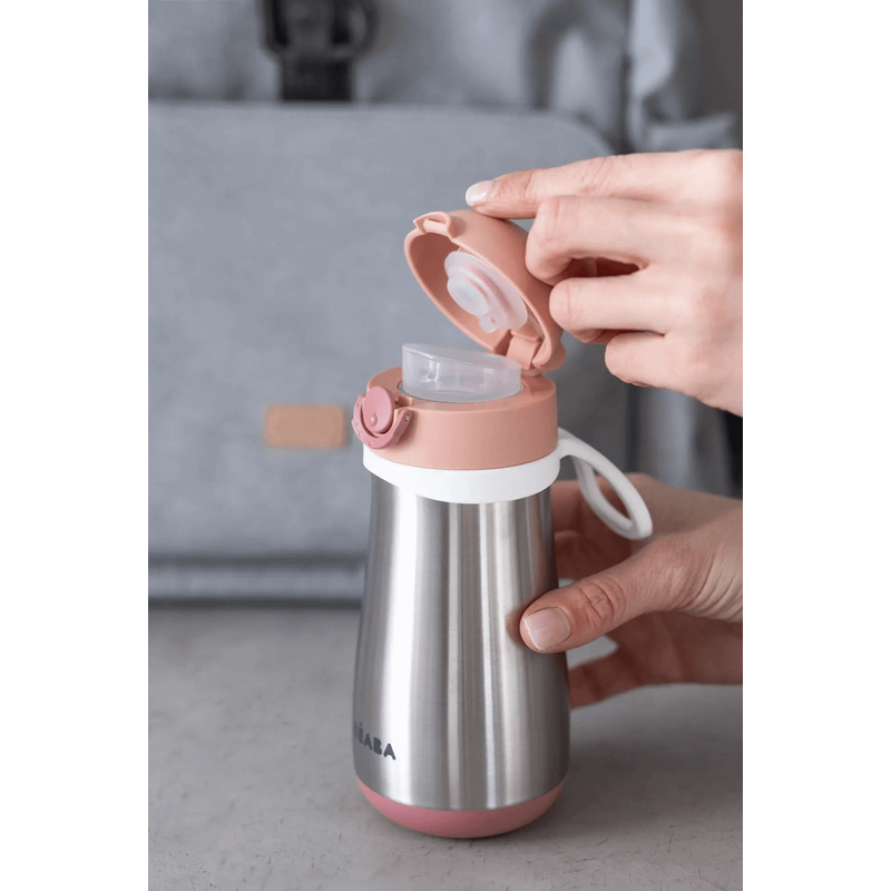 Béaba - Rozsdamentes Acél Szívószálas Ivópohár 250 ml – Rózsaszín