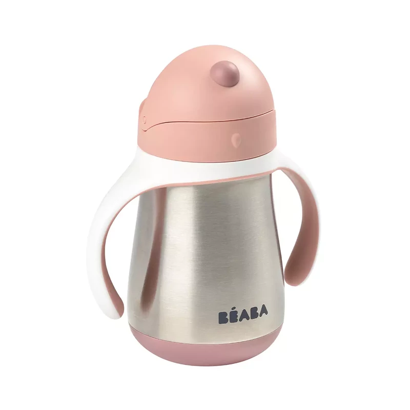 Béaba - Rozsdamentes Acél Szívószálas Ivópohár 250 ml – Rózsaszín