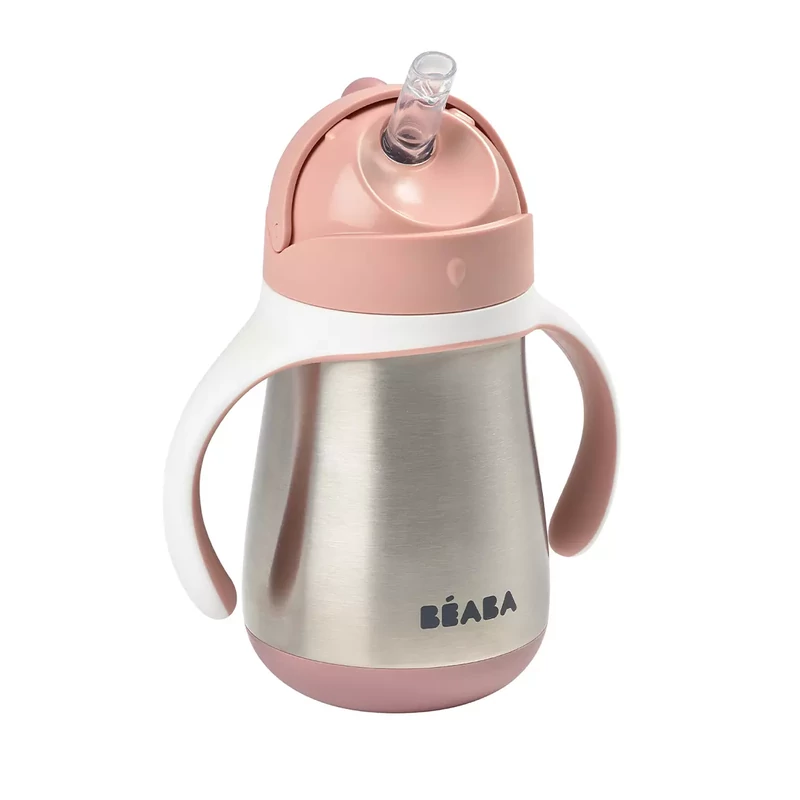 Béaba - Rozsdamentes Acél Szívószálas Ivópohár 250 ml – Rózsaszín