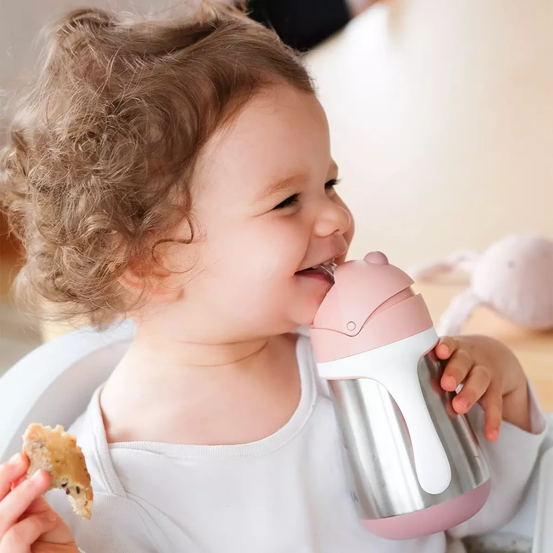 Béaba - Rozsdamentes Acél Szívószálas Ivópohár 250 ml – Rózsaszín