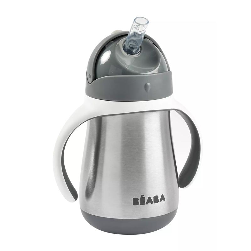 Béaba - Rozsdamentes Acél Szívószálas Ivópohár 250 ml – Sötétszürke
