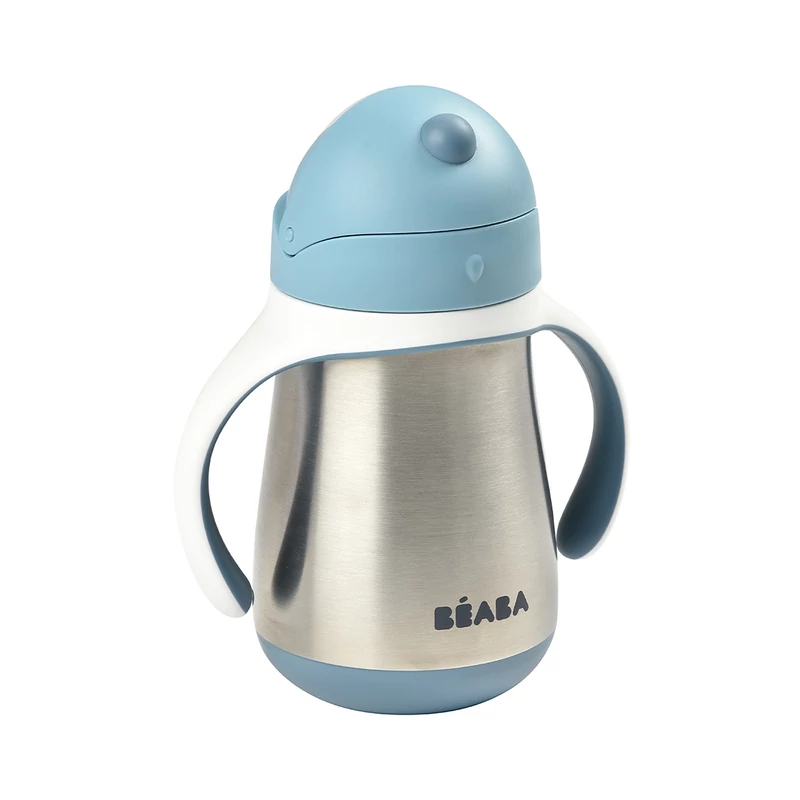 Béaba - Rozsdamentes Acél Szívószálas Ivópohár 250 ml – Viharkék