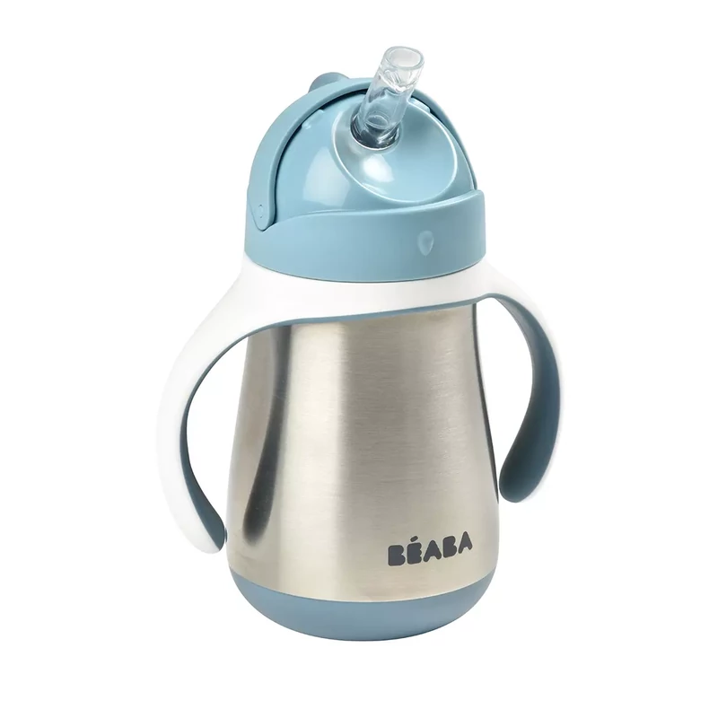 Béaba - Rozsdamentes Acél Szívószálas Ivópohár 250 ml – Viharkék