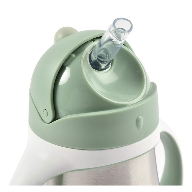 Béaba - Rozsdamentes Acél Szívószálas Ivópohár 250 ml – Zsályazöld