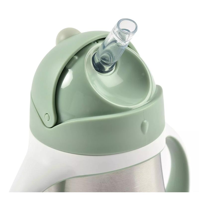 Béaba - Rozsdamentes Acél Szívószálas Ivópohár 250 ml – Zsályazöld