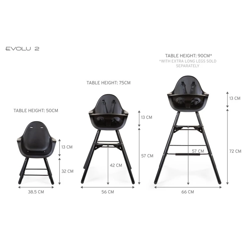 Evolu 2 Etetőszék - Állítható Magasság (50-75 Cm/*90 Cm) - Fekete