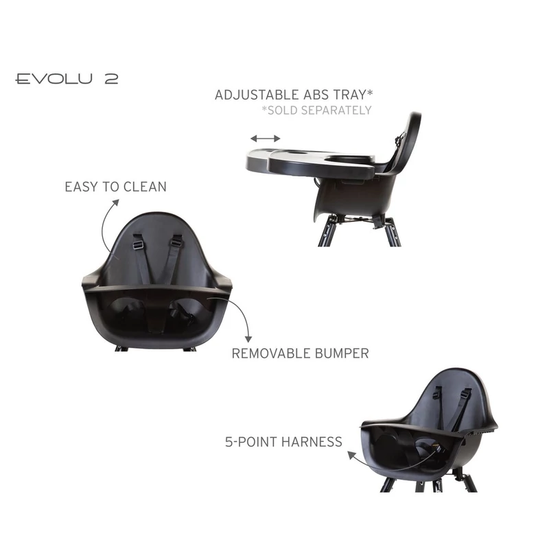 Evolu 2 Etetőszék - Állítható Magasság (50-75 Cm/*90 Cm) - Fekete